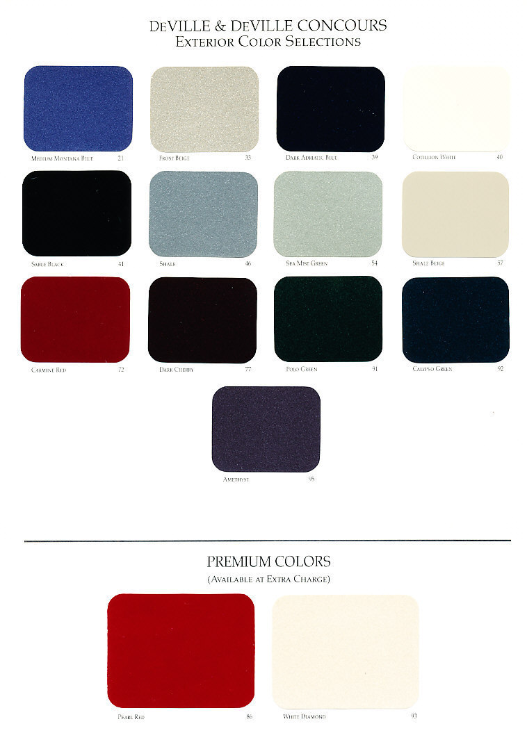 1996 Cadillac Deville and Concours Factory Paint Color Brochure
