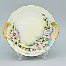 Vintage Cabinet Plate Wild Pink Roses w/ Gold Handles Hand Painted Decorative 