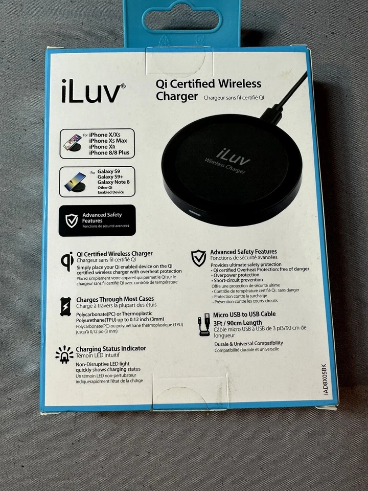 Cargador inalámbrico rápido certificado iLuv Qi iPhone, X/XS, XS Max, XR, 8/8+, Galaxy 8,9 Foto 2 de 4