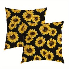 2 Pieces Sunflower Linen Print Pillow Cover Comfortable and Soft