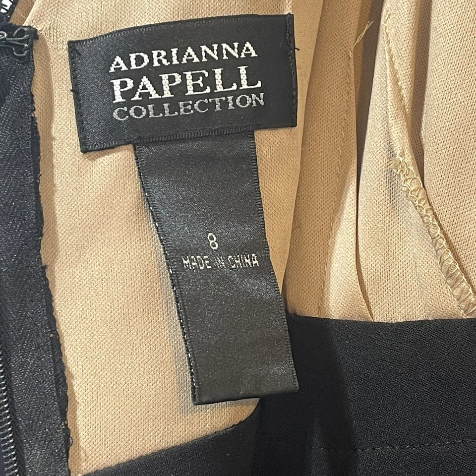 Vestido Adrianna Papell Mujer Talla 8 Negro Encaje y Volantes Cuello en V Funda Fiesta Foto 4 de 4