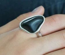 NEW Engraved Uno De 50 Black Triangle Stone Silver Stamped Statement Ring 6 S