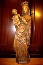 ANTIQUE 24" HAND CARVED WOOD VIRGIN MARY OUR LADY JESUS STATUE FIGURE SCULPTURE