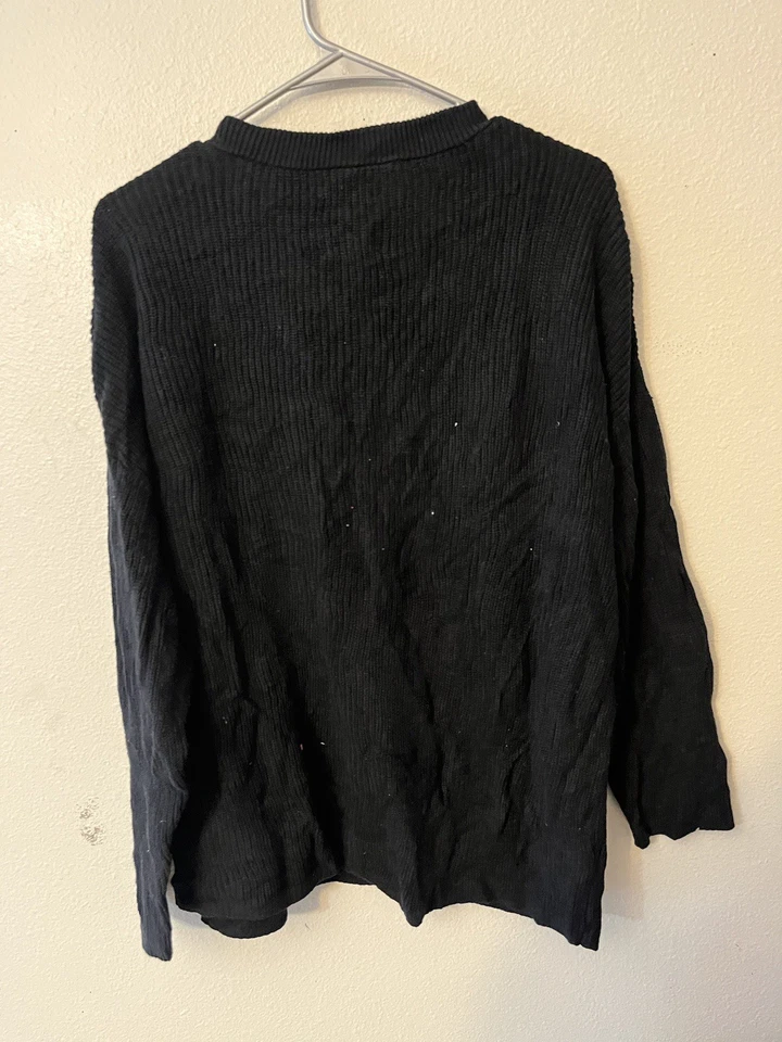 Aerie Womens Sweater Black Pullover Ribbed Henley Long Sleeve 100% Cotton Large - Image 3 of 4