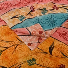 Sanskriti Vintage Saree Multicolor Pure Crepe Floral Printed Sari 5.5 Yd Fabric