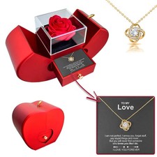 2025 Preserved Red Rose With Hollow Clavicle Necklace, Jewelry Boxes with Nec...