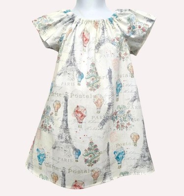 Flutter Sleeve Paris Girls Dress, Birthday Paris Eiffel tower Peasant Dress, Bir
