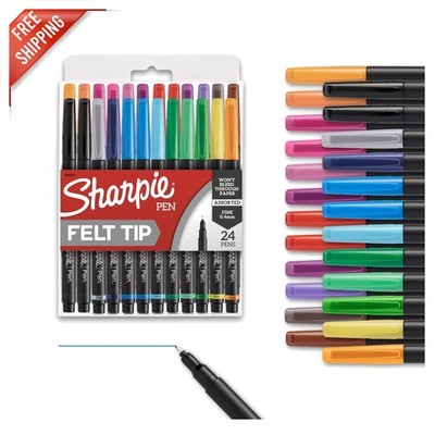 24 Assorted Color Felt Tip Pens - Water Resistant, Ideal for Drawing & Writing