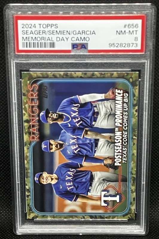 2024 Topps Corey Seager/Marcus Semien/A. Garcia Memorial Day Camo /25 PSA 8 #656