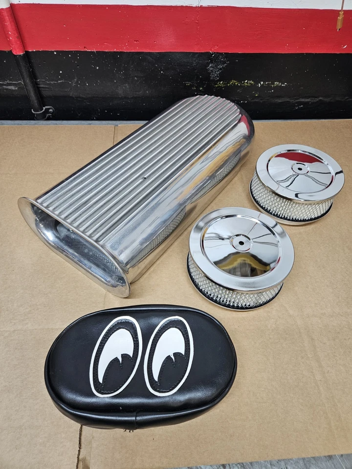 MOON HillBorn Style Finned Dual Quad 2X4 Four Barrel Polished Aluminum Scoop - image 3 of 4