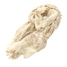 Ne Quittez Pas Stole Scarf Pom Beads Sequins Botanical Pattern Beige Ivory /Yt W