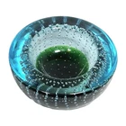 Vtg Galliano Ferro Art Glass Bowl/Ashtray Blue Green Murano Sommerso Bullicante