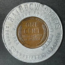 RAINBOW SHOPS Fashion for Women Lucky Penny Encased Coin 1947 Lincoln Wheat Cent