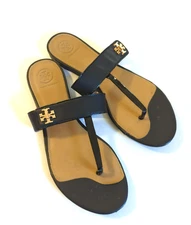 AUTHENTIC Tory Burch KIRA THONG SANDAL 8 1/2M Black Leather 55263 Classic Woman