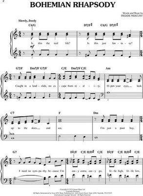 Bohemian Rhapsody - Easy Piano Sheet Music 288632 for sale online