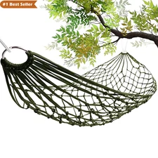 Dark Green Mesh Hammock - Easy Setup for Outdoor Relaxation, 220 lbs Capacity