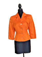 Vintage Byblos Orange Peplum Linen Jacket Black Skirt Suit Italian 42/US 6