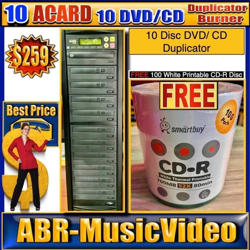10 Target DVD/CD Duplicator Burner & FREE CD-R  White Thermal Printable 700MB