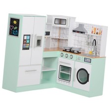 Interactive Kids Kitchen Playset with Range Hood, Refrigerator, Stove, Pots 