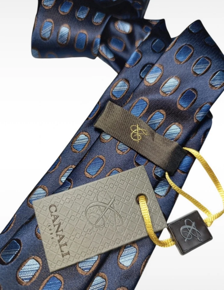 Canali Luxury Tie NWT silk Jaquard Made In Italy Blue Brown 8 Cm Krawatte Seide - Imagen 4 de 4
