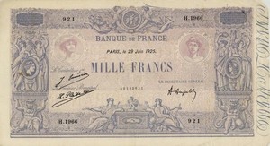France 1000 Francs Currency Banknote 1925