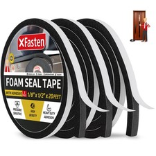 Black Foam Seal Tape Self-Adhesive 1/8" Thick 1/2-Inch x 20-Foot 3-Pack High-...