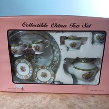 10pc Vintage China Tea Set 4 Child's Coffee Tea Set Rose Pattern Semi Porcelain