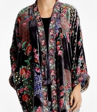 Johnny Was 618 Silk Velvet Burnout Rose Kimono Cardigan Jacket M Floral