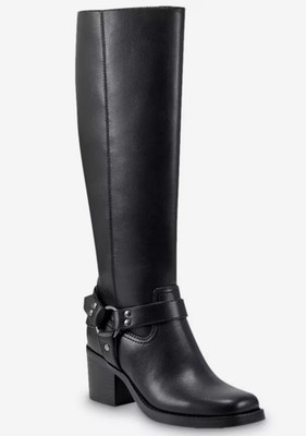 MARC FISHER Laile2 Block Heel Knee High Harness Motocycle Boots Dk Brwn 5.5M NEW