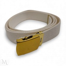 Domar Military Web Belt Vietnam Era White Canvas Brass Buckle 59 Inch Vintage