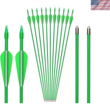 High-Quality 28-Inch Fiberglass Arrows for Recurve Bow - Set of 12 Green Arrows