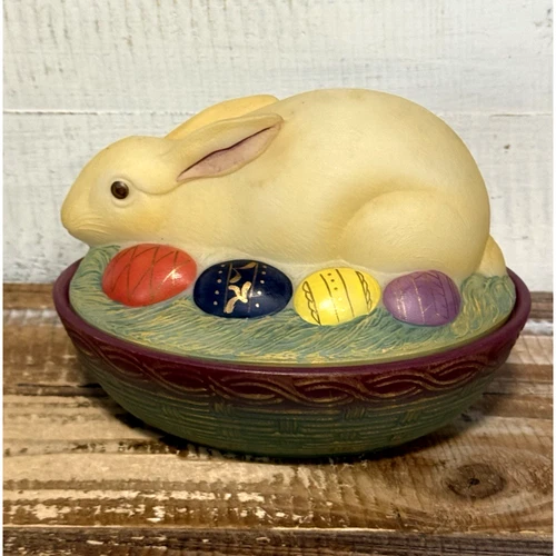 Vintage Fenton Easter Bunny Covered Dish Signed Satin Glass Candy Box