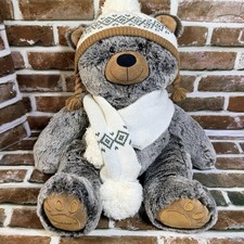 Bearpaw Eva Oso de Peluche Gris Peluche 15” Super Suave Peluche Bufanda Gorro