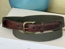 Cutter & Buck Men’s Size 38 Olive Green Canvas Brown Leather Golf Tennis Belt