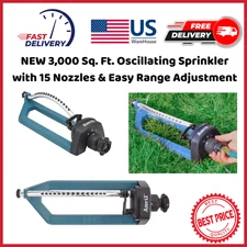 NEW 3,000 Sq. Ft. Oscillating Sprinkler with 15 Nozzles & Easy Range Adjustment