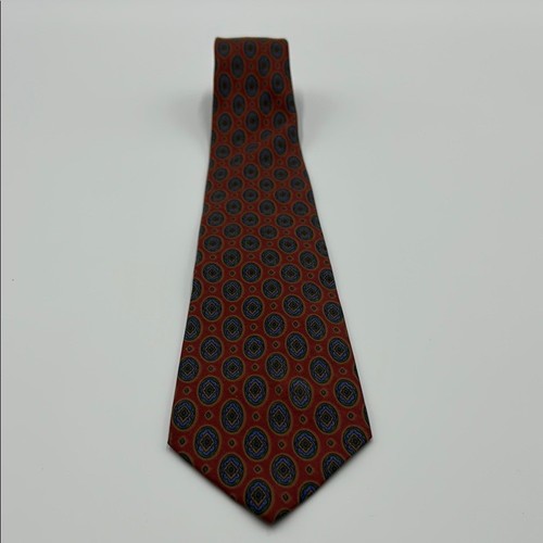 Vintage Polo Ralph Lauren Neck Tie Men's Orange Blue Handmade Geometric Silk Tie - Picture 4 of 5