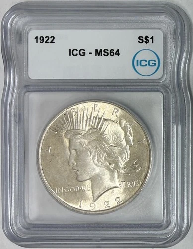 1922 Silver Peace Dollar, ICG MS-64