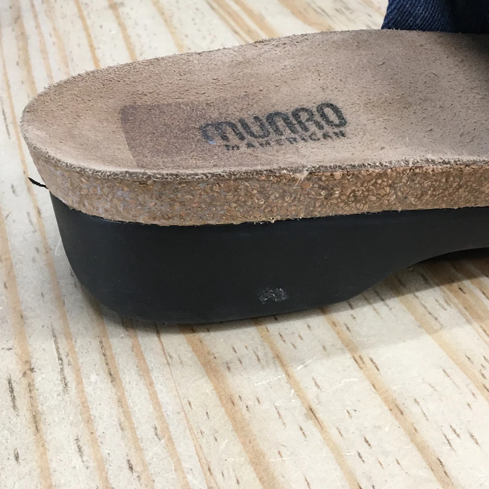 Munro American Sandals Womens 10 Narrow Slide Blue Denim Slip On Casual Wedge - Image 4 of 4