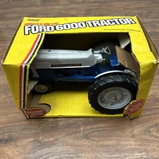 1965 Hubley Gabriel 1:12 Ford Commander 6000 Blue White Farm Tractor, Yellow Box