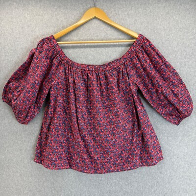 BA&SH Fustave Off The Shoulder Floral Print Cotton Poplin Shirt Red Size Large