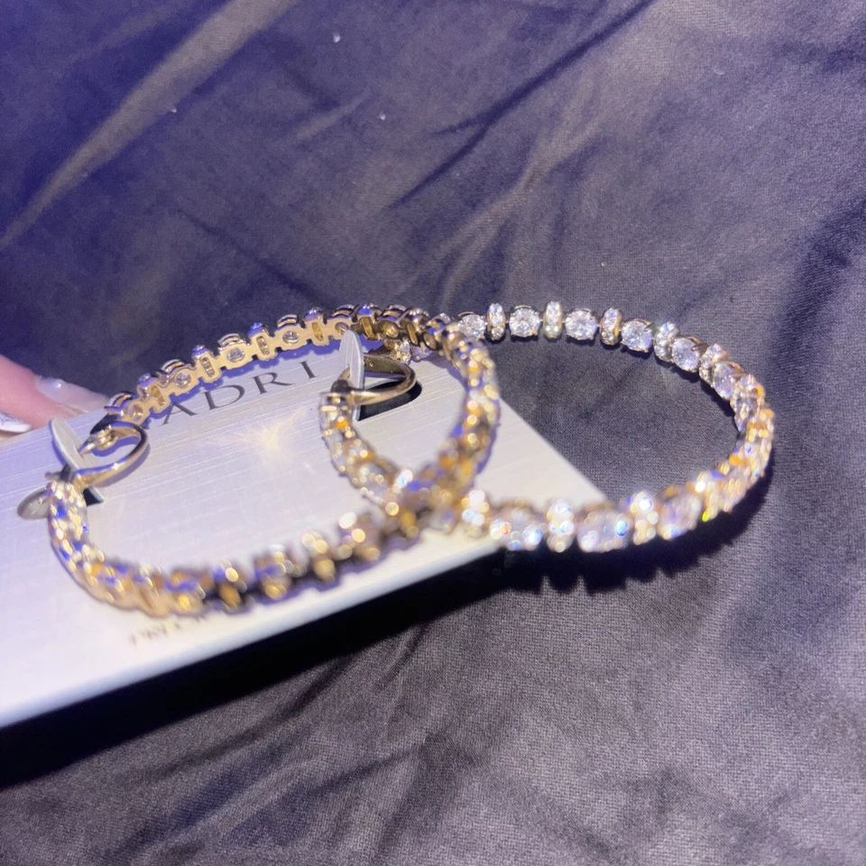 Nadri CZ Earrings Freya Hoop Inside Out Rhodium Plate $175 Bridal - Image 3 of 4