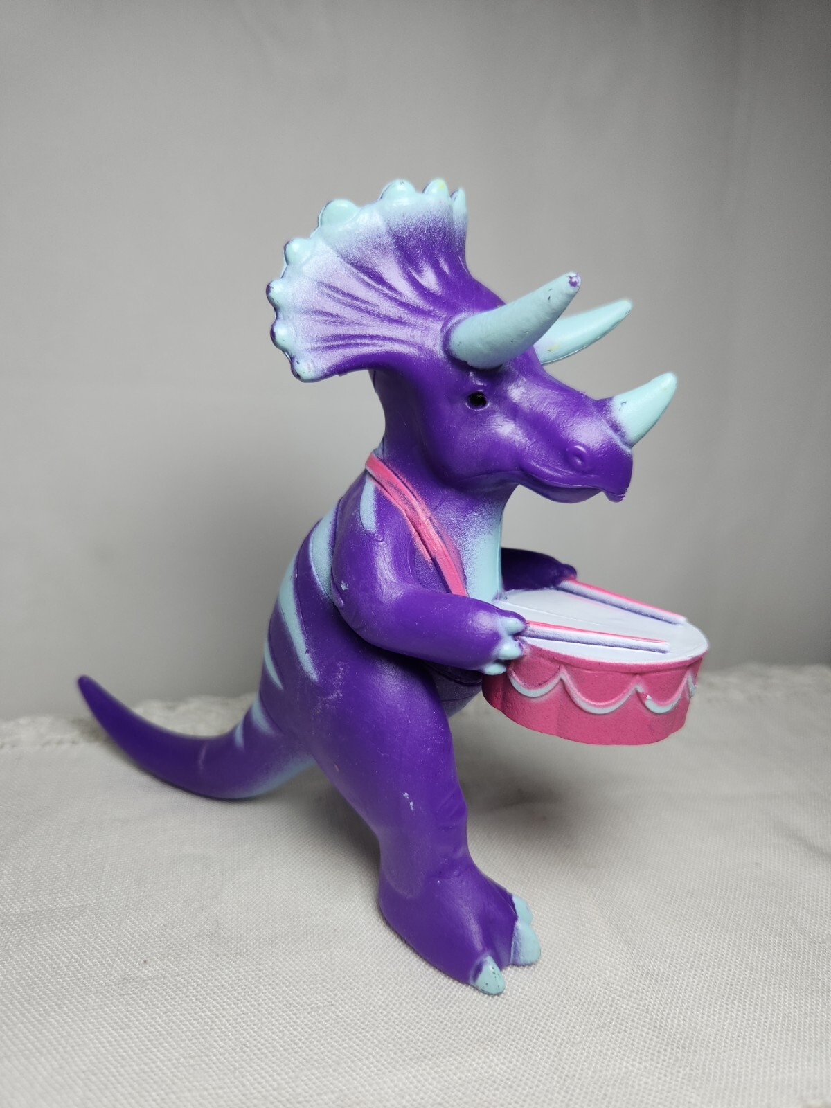 ANKYO Purple TRICERATOPS Dinosaur Playing Pink Drums Toy Figure Cake Topper 5.5"