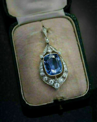 10.50Ct Art Deco Style Lab Created Sapphire Engagement 14K White Gold FN Pendant