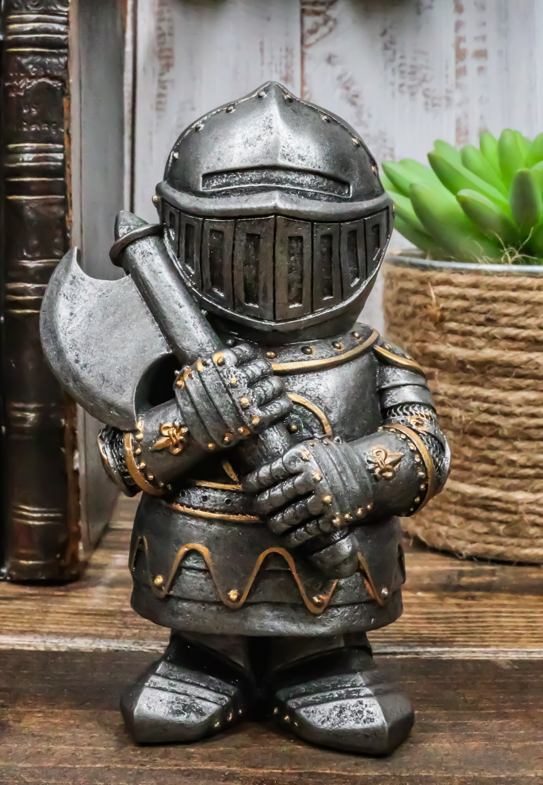 Ebros 4.5-inch Medieval Dwarf Axeman Crusader Knight Templar Figurine-image