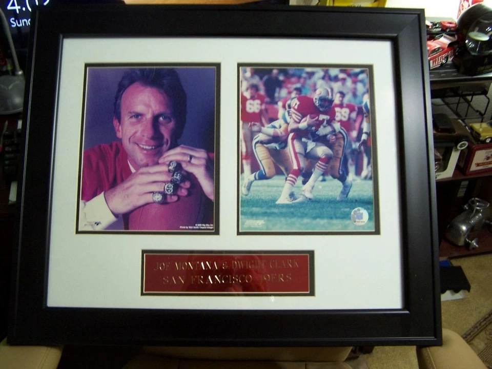 Rare 2000 JOE MONTANA DWIGHT CLARK San Francisco 49ers Framed Photos 24x20 - Image 4 of 4