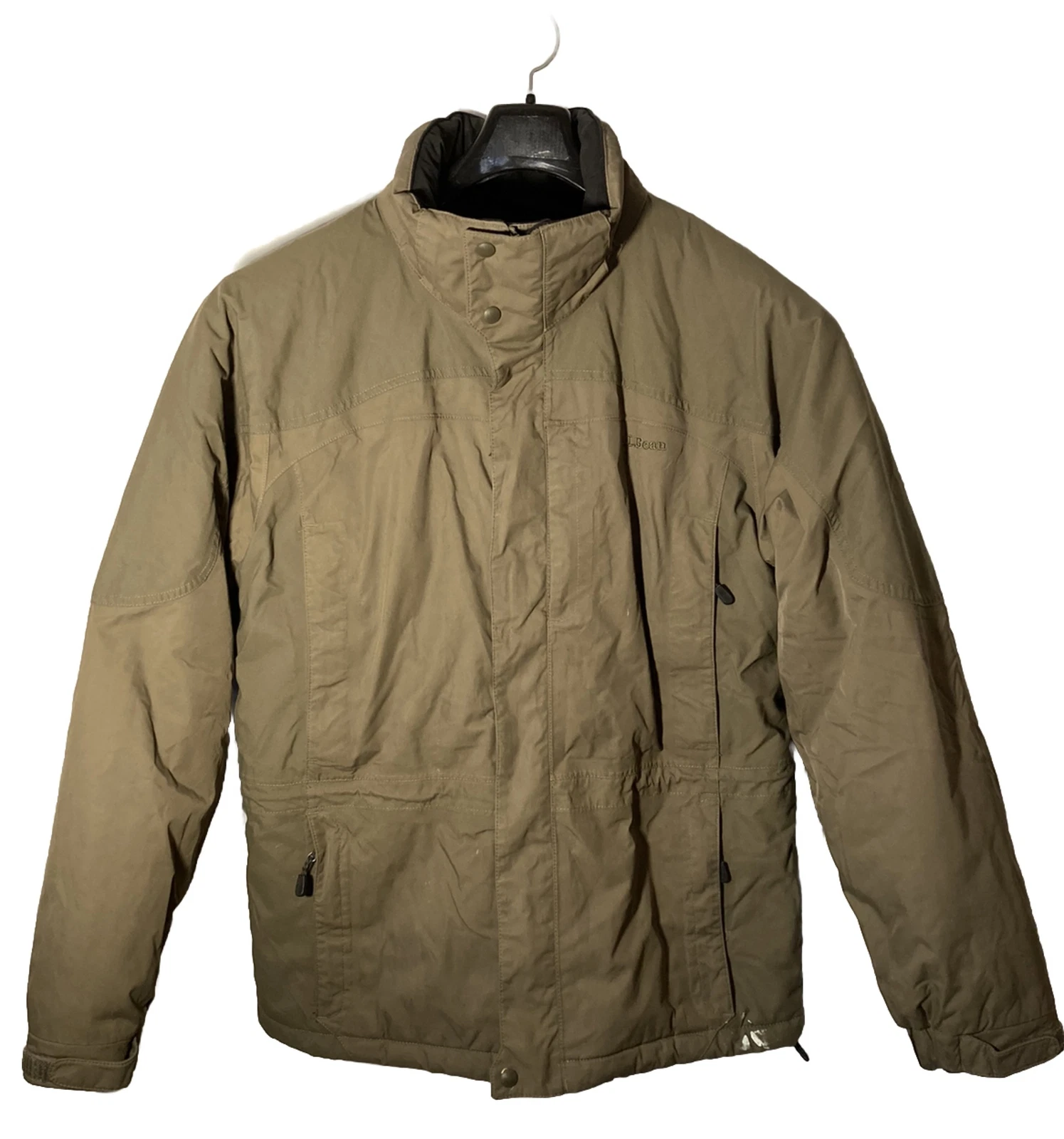 LL Bean Mens M Primaloft Insulated Full Zip Storm Jacket Classic Khaki Green-EUC