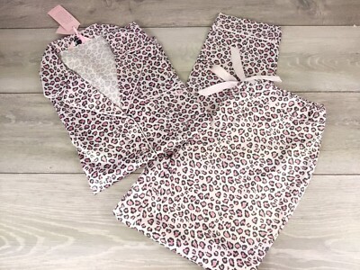 NEW Boux Avenue Pink Mix Leopard Satin Revere PJ SET Satin Pyjama UK 10  UK