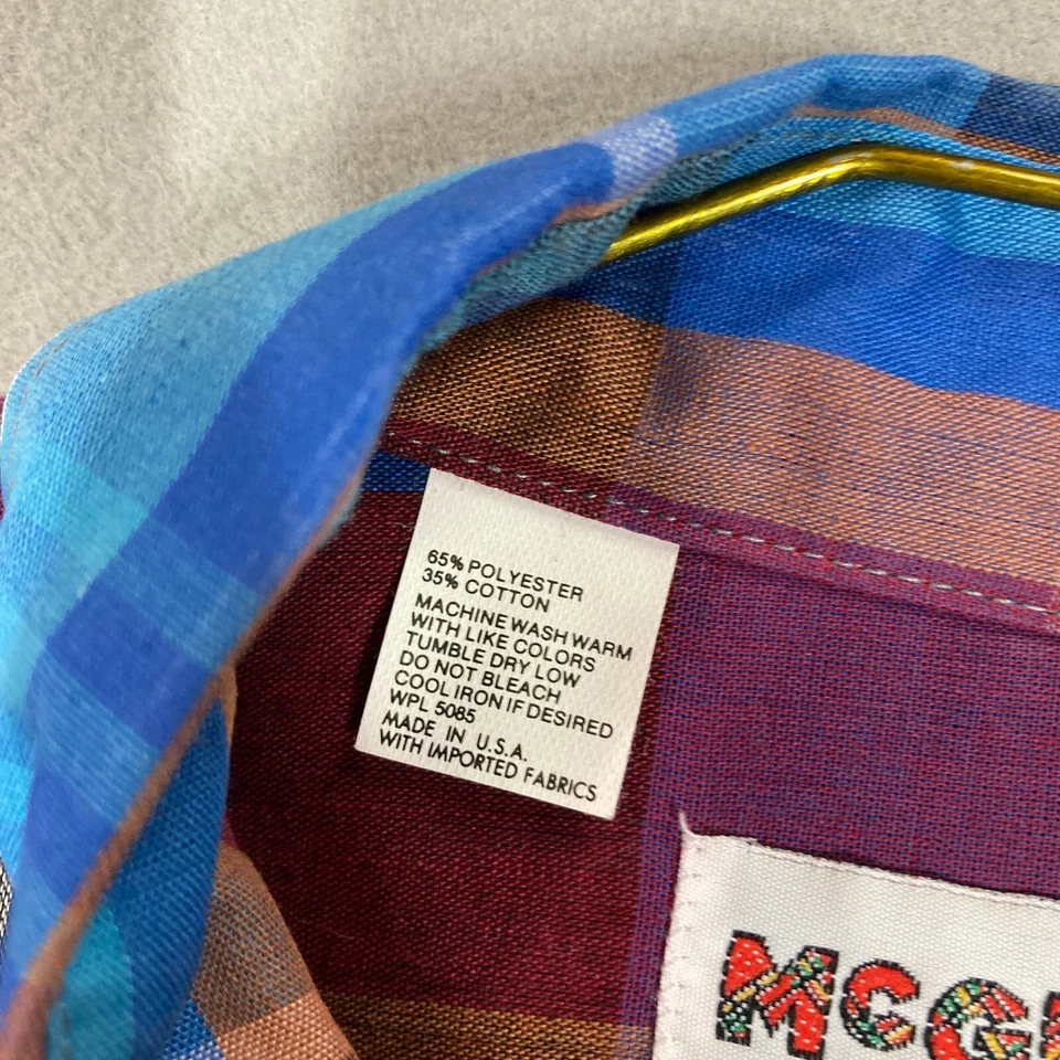 Vintage McGregor Boys 18 USA Blue Long Sleeve Button Down Shirt Plaid 70s 80s - Image 4 of 4