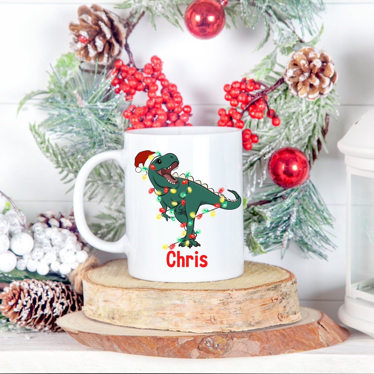T Rex Kids Funny Christmas Personalized Mug Gift Mug For Kids Stocking Stuffer H