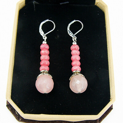 Rhodochrosite & Rosenquarz Ohrringe earrings Damen Ohrhänger Klappbrisuren DIY